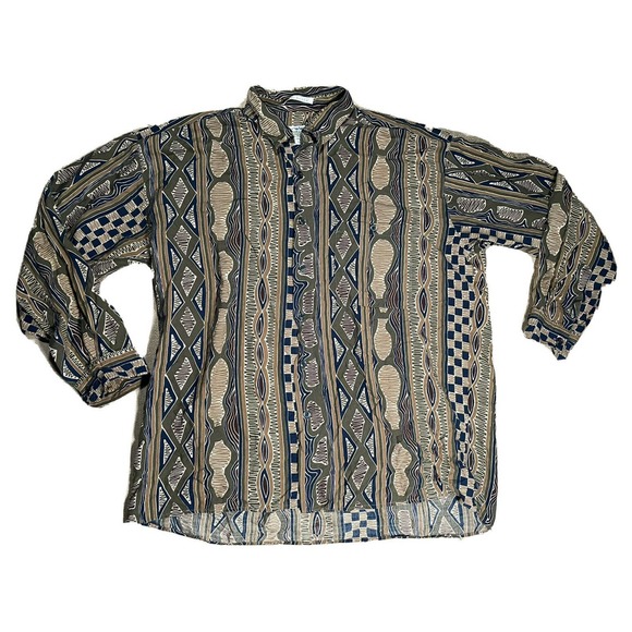 VINTAGE Natural Issue By Feldini MULTICOLOR Button Down Shirt Men’s Size Large - Picture 1 of 6